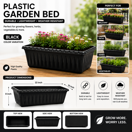 Plastic Large Kiyari - 22 x 10 Inch Plastic Garden Bed, Planter Box for Vegetables, Flowers & Herbs