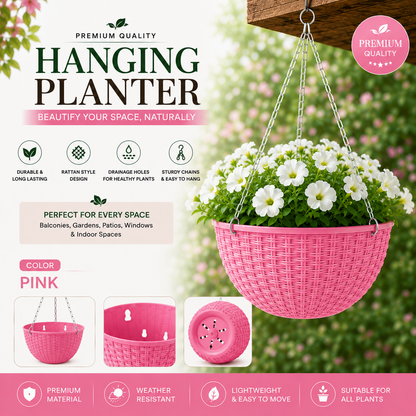 Hanging Flowerpots for Indoor & Outdoor - Modern Rattan Style Hanging Flowerpots for balcony & Garden