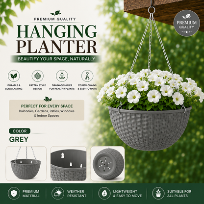 Hanging Flowerpots for Indoor & Outdoor - Modern Rattan Style Hanging Flowerpots for balcony & Garden