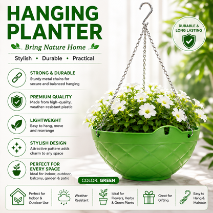 Decorative Hanging Pot with Metal Chain (Pack Of 3) - Durable Hanging Flowerpot for Indoor & Outdoor Plants