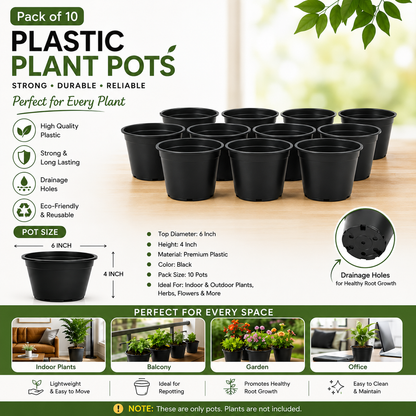Nursery Pots Pack of 10 – Durable Plastic Plant Pots for Indoor & Outdoor Gardening, Lightweight Flower & Herb Planters for Home, Balcony & Garden (Only Pots)