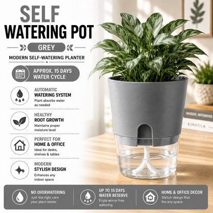 Self Watering Pot for Indoor Plants - 8 Vibrant Colors | Modern Design | Automatic Watering System | Best for Office Decor , Home Decor | Stylish Design Pot | Approx 15 Days Water Circle |