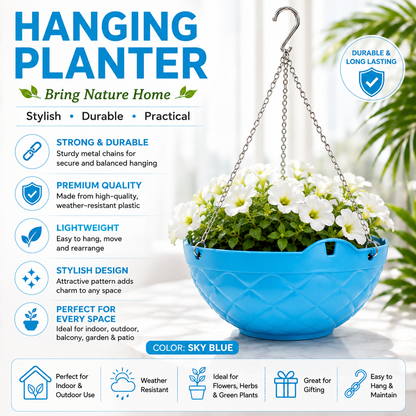 Decorative Hanging Pot with Metal Chain (Pack Of 3) - Durable Hanging Flowerpot for Indoor & Outdoor Plants