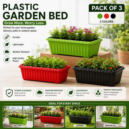 Plastic Large Kiyari - 22 x 10 Inch Plastic Garden Bed, Planter Box for Vegetables, Flowers & Herbs