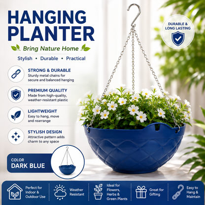 Decorative Hanging Pot with Metal Chain (Pack Of 3) - Durable Hanging Flowerpot for Indoor & Outdoor Plants