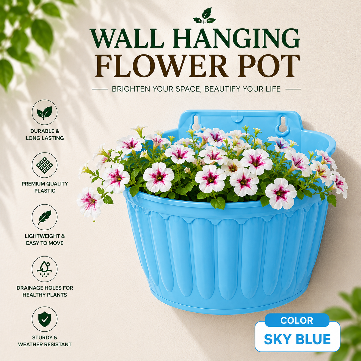 Wall Hanging Flowerpots - Durable Plastic Hanging Planters for Balcony, Garden & Indoor Décor