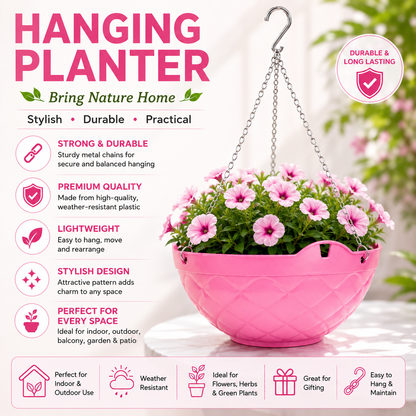 Decorative Hanging Pot with Metal Chain (Pack Of 3) - Durable Hanging Flowerpot for Indoor & Outdoor Plants
