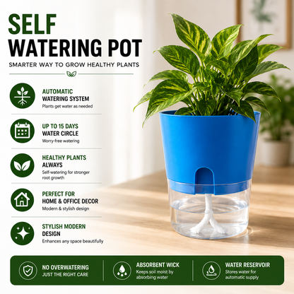 Self Watering Pot for Indoor Plants - 8 Vibrant Colors | Modern Design | Automatic Watering System | Best for Office Decor , Home Decor | Stylish Design Pot | Approx 15 Days Water Circle |