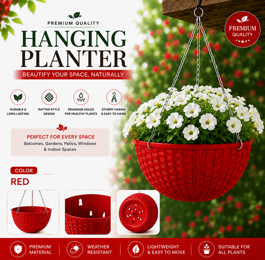 Hanging Flowerpots for Indoor & Outdoor - Modern Rattan Style Hanging Flowerpots for balcony & Garden