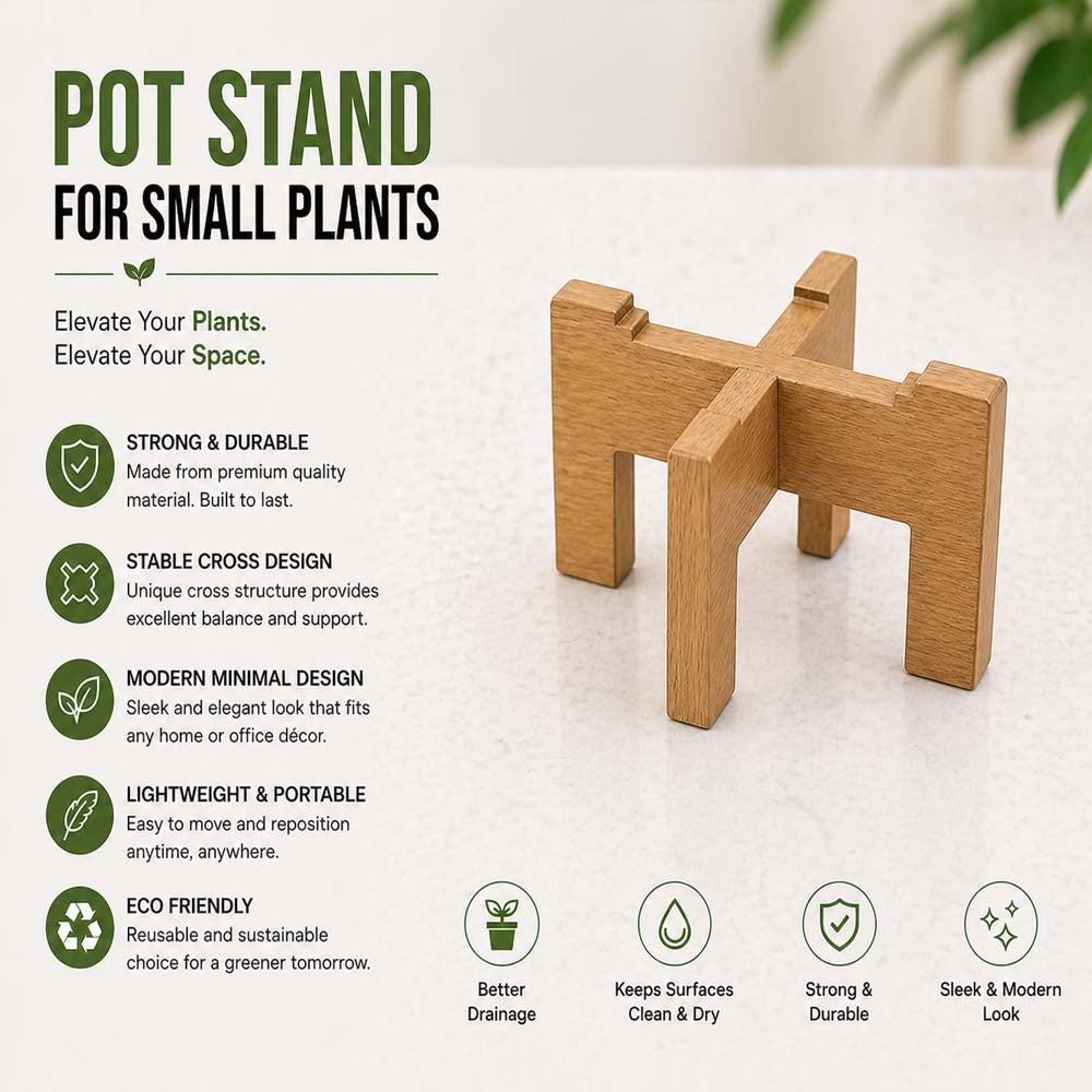 Wooden Plant Stand for Indoor Plants | Modern Flower Pot Stand | Small Pot Holder for Home Decor | Plant Display Riser for Living Room Balcony Desk | 16x16cm (Pot Not Included)