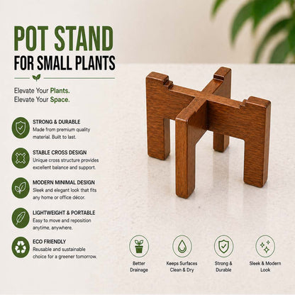 Wooden Plant Stand for Indoor Plants | Modern Flower Pot Stand | Small Pot Holder for Home Decor | Plant Display Riser for Living Room Balcony Desk | 16x16cm (Pot Not Included)