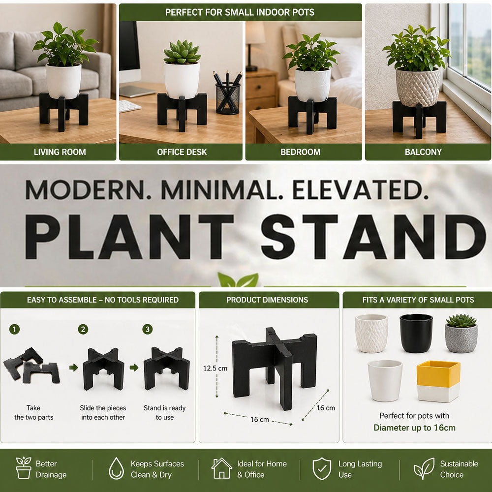 Wooden Plant Stand for Indoor Plants | Modern Flower Pot Stand | Small Pot Holder for Home Decor | Plant Display Riser for Living Room Balcony Desk | 16x16cm (Pot Not Included)