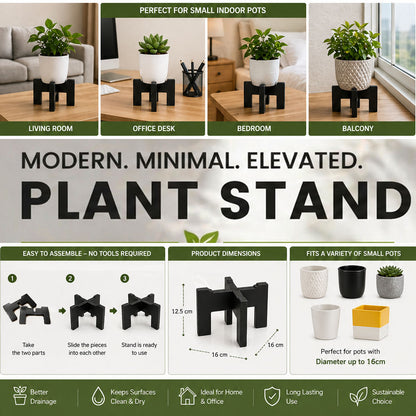 Wooden Plant Stand for Indoor Plants | Modern Flower Pot Stand | Small Pot Holder for Home Decor | Plant Display Riser for Living Room Balcony Desk | 16x16cm (Pot Not Included)