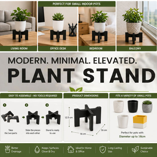 Wooden Plant Stand for Indoor Plants - Modern Flower Pot Stand | Small Pot Holder for Home Decor | Plant Display Riser for Living Room Balcony Desk | 16x16cm (Pot Not Included)