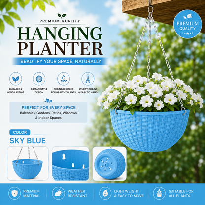 Hanging Flowerpots for Indoor & Outdoor - Modern Rattan Style Hanging Flowerpots for balcony & Garden