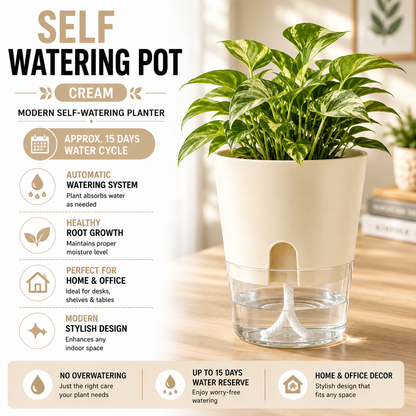 Self Watering Pot for Indoor Plants - 8 Vibrant Colors | Modern Design | Automatic Watering System | Best for Office Decor , Home Decor | Stylish Design Pot | Approx 15 Days Water Circle |