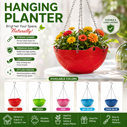 Decorative Hanging Pot with Metal Chain (Pack Of 3) - Durable Hanging Flowerpot for Indoor & Outdoor Plants
