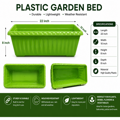 Plastic Large Kiyari - 22 x 10 Inch Plastic Garden Bed, Planter Box for Vegetables, Flowers & Herbs