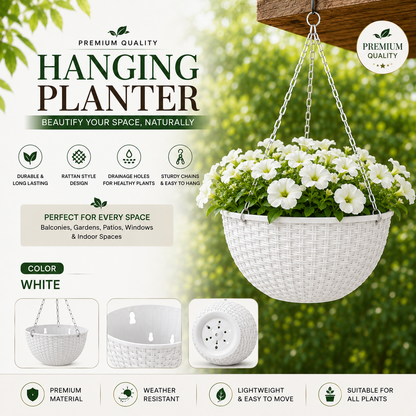 Hanging Flowerpots for Indoor & Outdoor - Modern Rattan Style Hanging Flowerpots for balcony & Garden