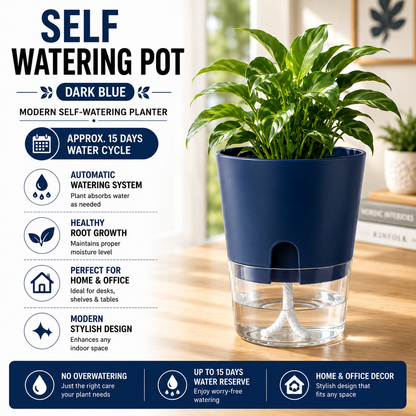 Self Watering Pot for Indoor Plants - 8 Vibrant Colors | Modern Design | Automatic Watering System | Best for Office Decor , Home Decor | Stylish Design Pot | Approx 15 Days Water Circle |