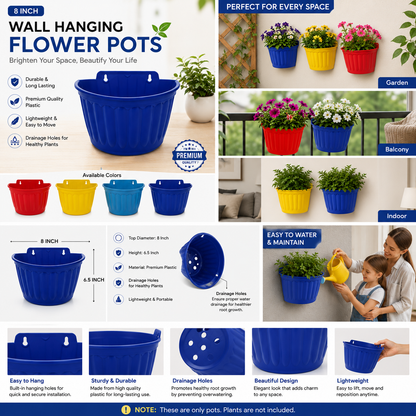 Wall Hanging Flowerpots - Durable Plastic Hanging Planters for Balcony, Garden & Indoor Décor