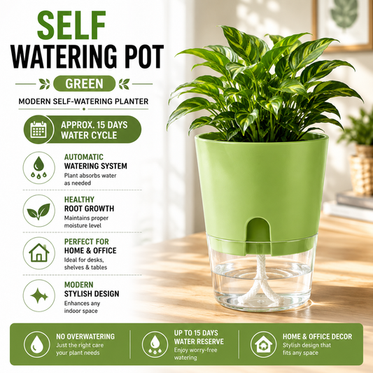 Self Watering Pot for Indoor Plants - 8 Vibrant Colors | Modern Design | Automatic Watering System | Best for Office Decor , Home Decor | Stylish Design Pot | Approx 15 Days Water Circle |