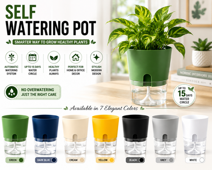 Self Watering Pot for Indoor Plants - 8 Vibrant Colors | Modern Design | Automatic Watering System | Best for Office Decor , Home Decor | Stylish Design Pot | Approx 15 Days Water Circle |