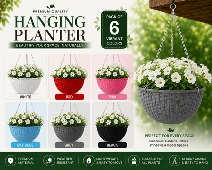 Hanging Flowerpots for Indoor & Outdoor - Modern Rattan Style Hanging Flowerpots for balcony & Garden