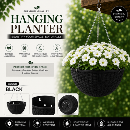 Hanging Flowerpots for Indoor & Outdoor - Modern Rattan Style Hanging Flowerpots for balcony & Garden