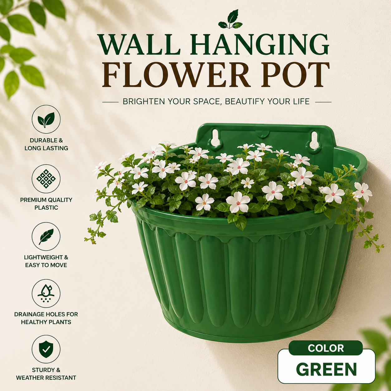 Wall Hanging Flowerpots - Durable Plastic Hanging Planters for Balcony, Garden & Indoor Décor