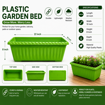Plastic Large Kiyari - 22 x 10 Inch Plastic Garden Bed, Planter Box for Vegetables, Flowers & Herbs