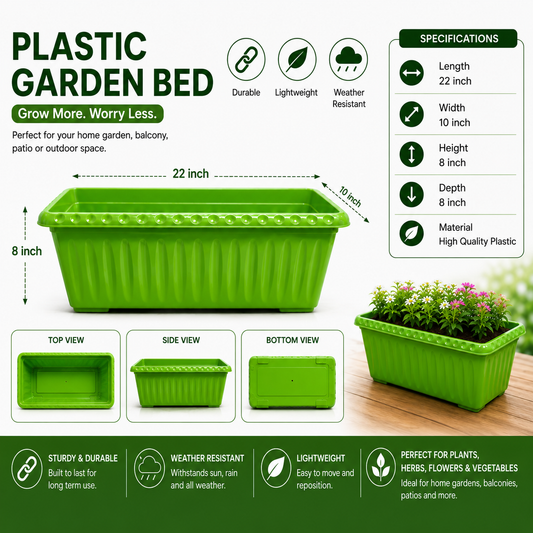Plastic Large Kiyari - 22 x 10 Inch Plastic Garden Bed, Planter Box for Vegetables, Flowers & Herbs